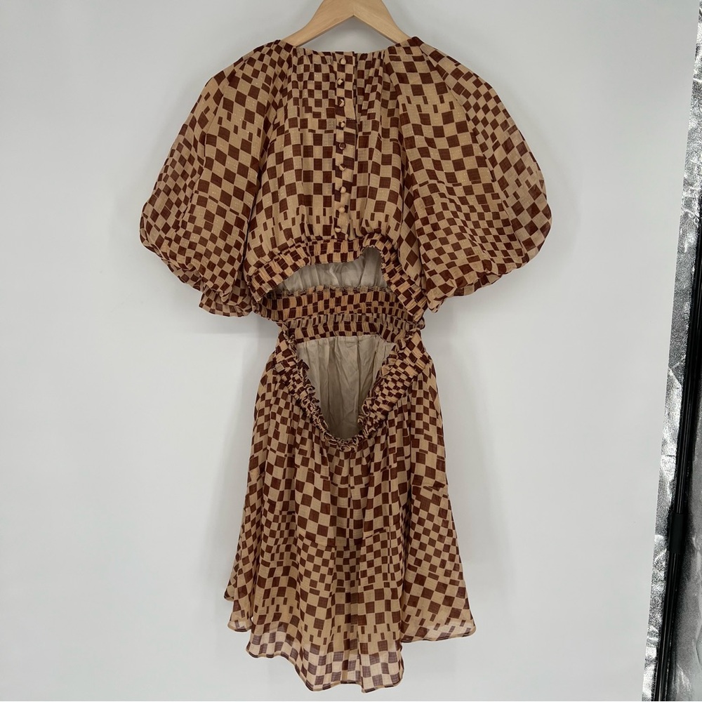Moon River Tan and Brown Checkered Dress - Picture 8 of 16
